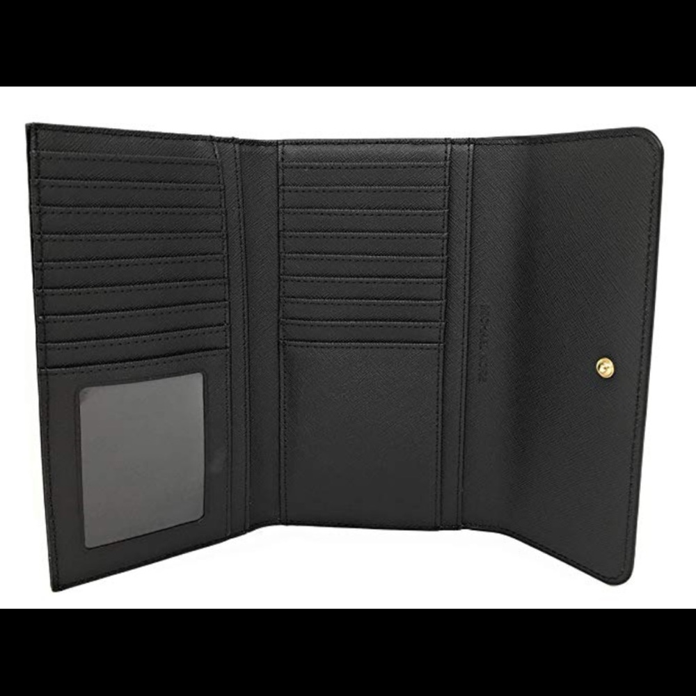 Michael Kors Jet Set Travel Large Trifold Wallet Black Saffiano Leather - Picture 3 of 5